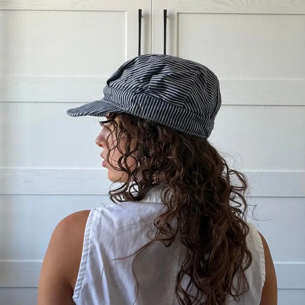 Vintage striped railroad engineer cap
